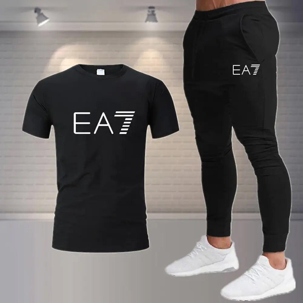 Luxury Printed Cotton T-Shirt and Jogging Pants Set