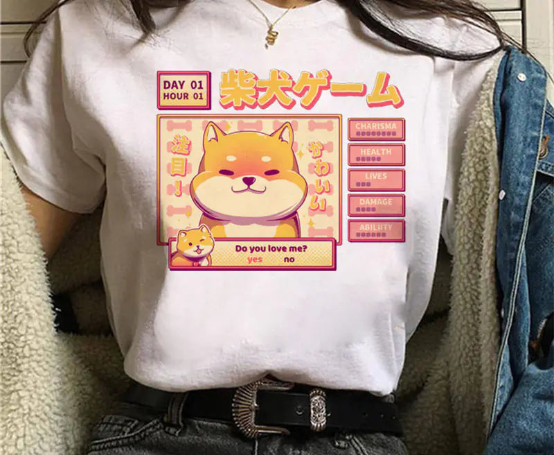 Shiba Inu Masked Print Couple T-Shirt for Students