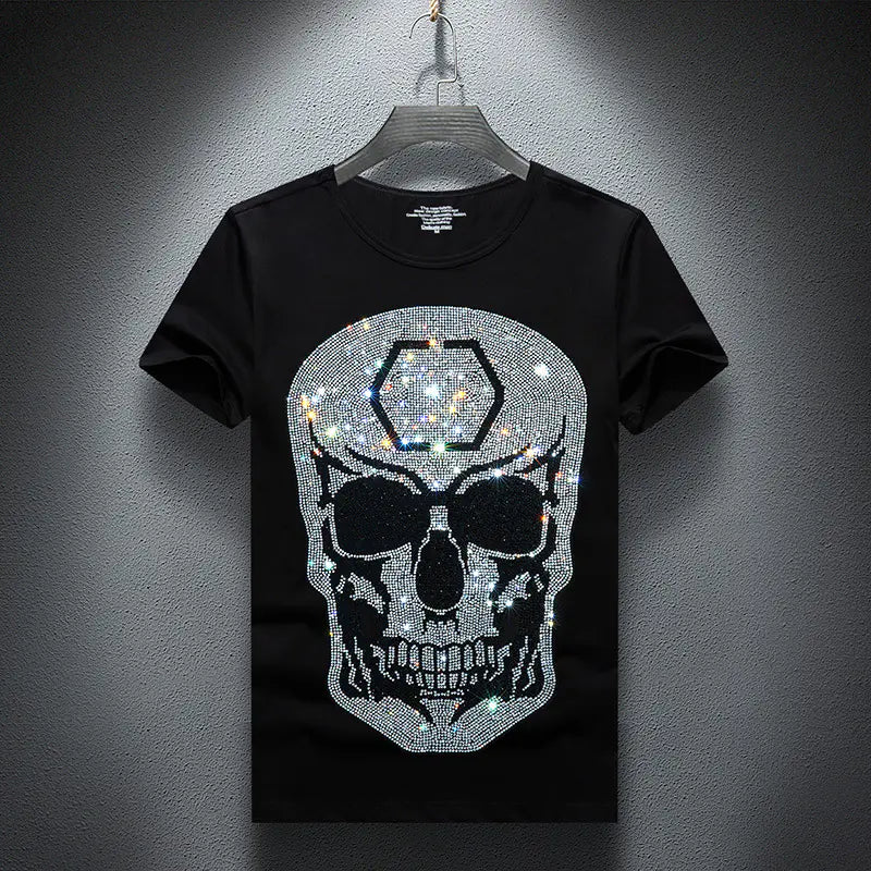 Men's Summer Short Sleeve T-Shirt with Rhinestones