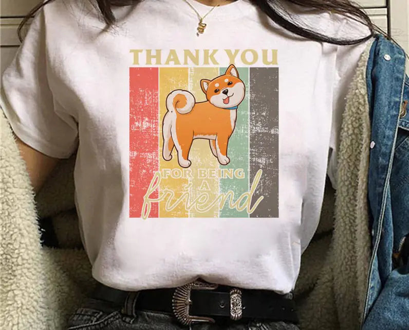 Shiba Inu Masked Print Couple T-Shirt for Students