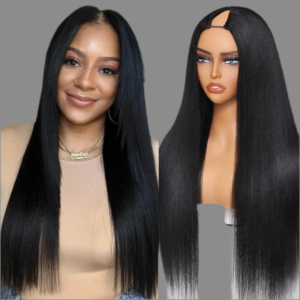 UNice Hair EasiContour V Part Wig 100% Human Hair Yaki Straight Wig With Invisible Drawstring Most Natural Upgraded V-Part Wig