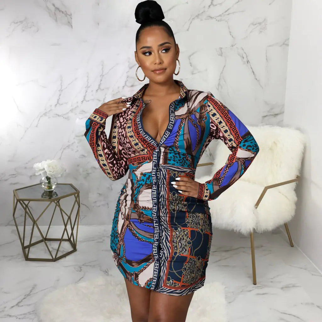 Multicolor Women's Printed Casual Fashion Shirt Dress