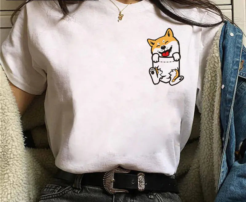 Shiba Inu Masked Print Couple T-Shirt for Students