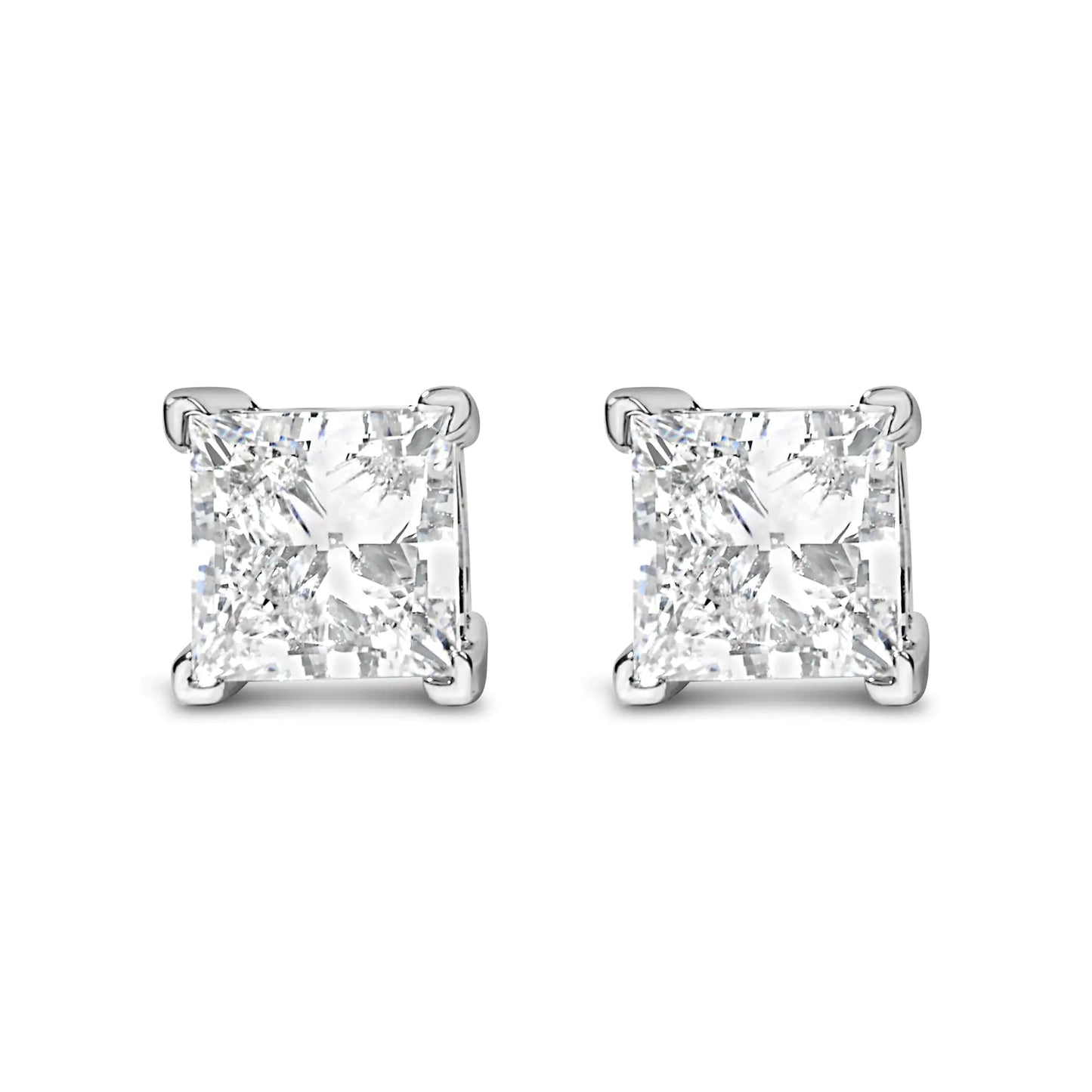 Boucles d'oreilles à tige en or blanc 14 carats avec diamant solitaire taille princesse (couleur FG, pureté VS2-SI1)