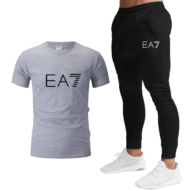 Luxury Printed Cotton T-Shirt and Jogging Pants Set