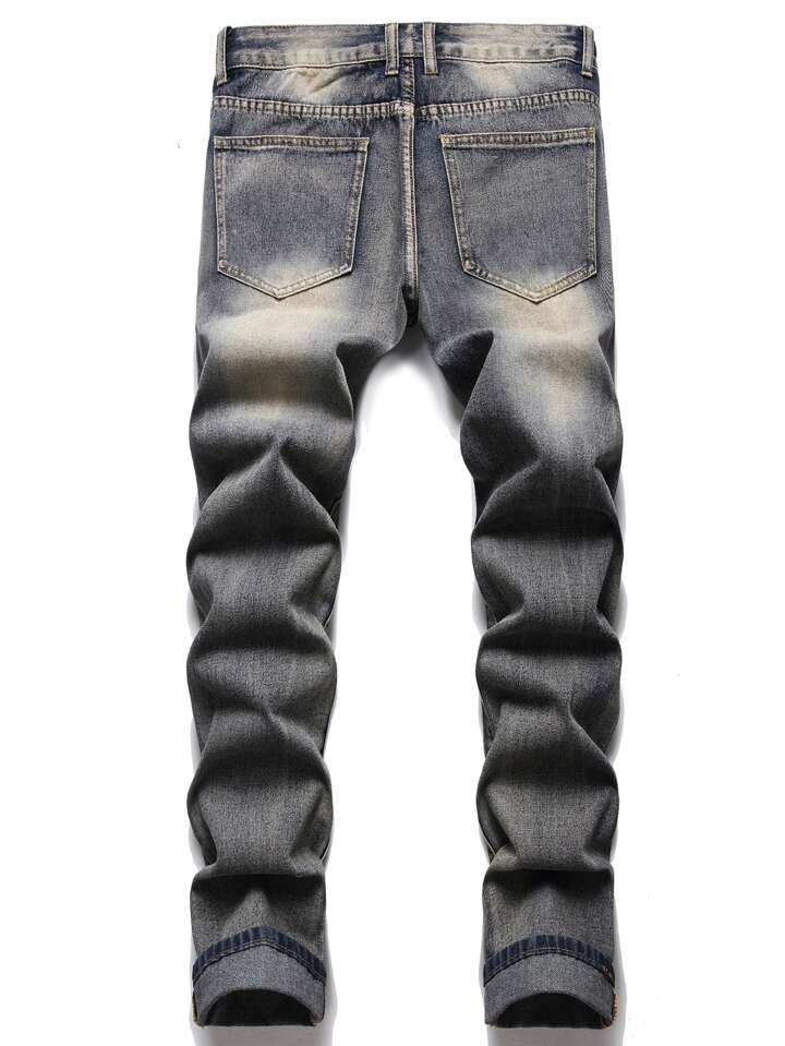 Embroidered Ripped Men's Nostalgic Jeans Pants