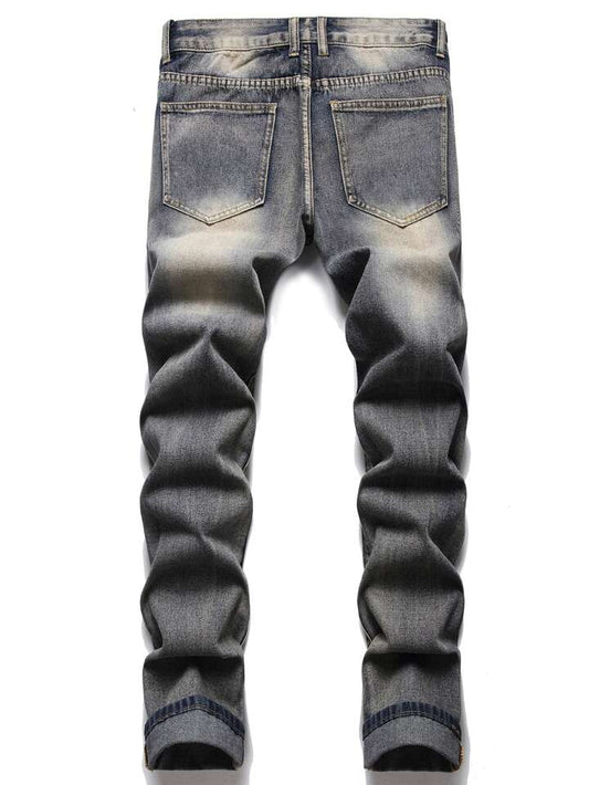 Embroidered Ripped Men's Nostalgic Jeans Pants