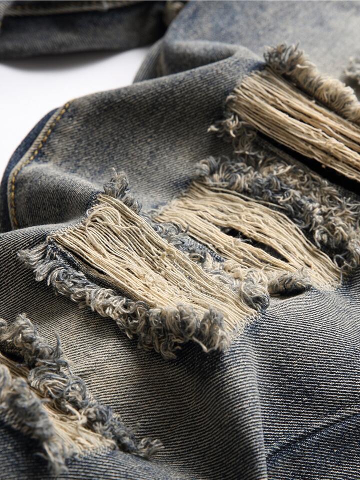 Embroidered Ripped Men's Nostalgic Jeans Pants