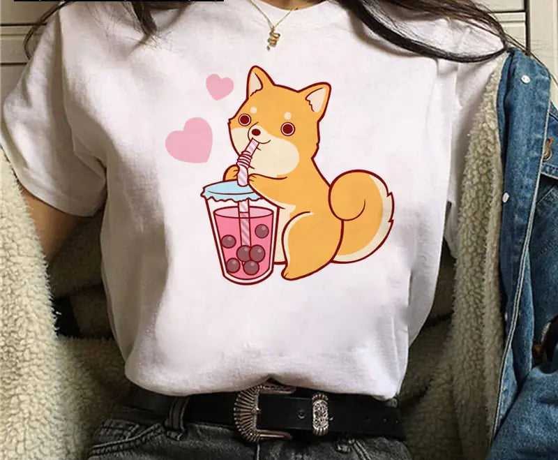 Shiba Inu Masked Print Couple T-Shirt for Students