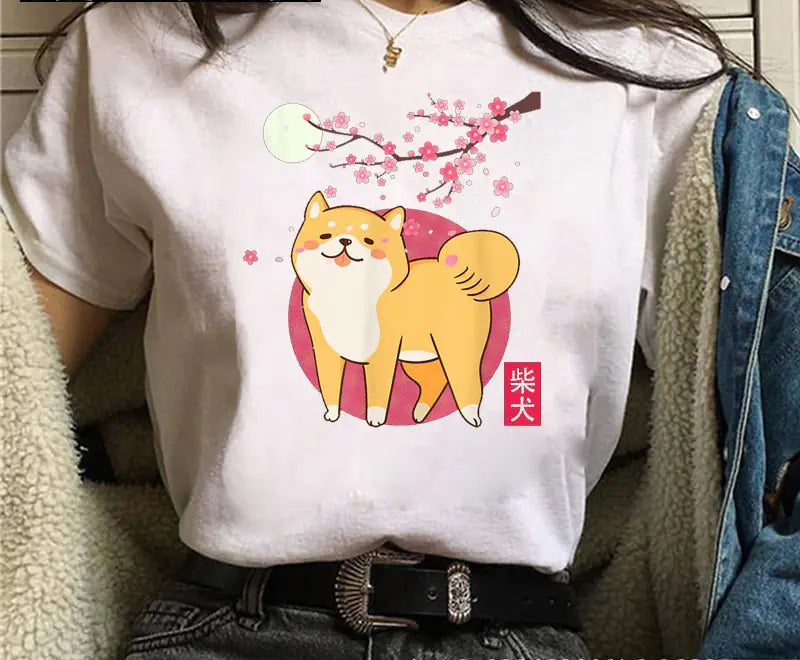 Shiba Inu Masked Print Couple T-Shirt for Students