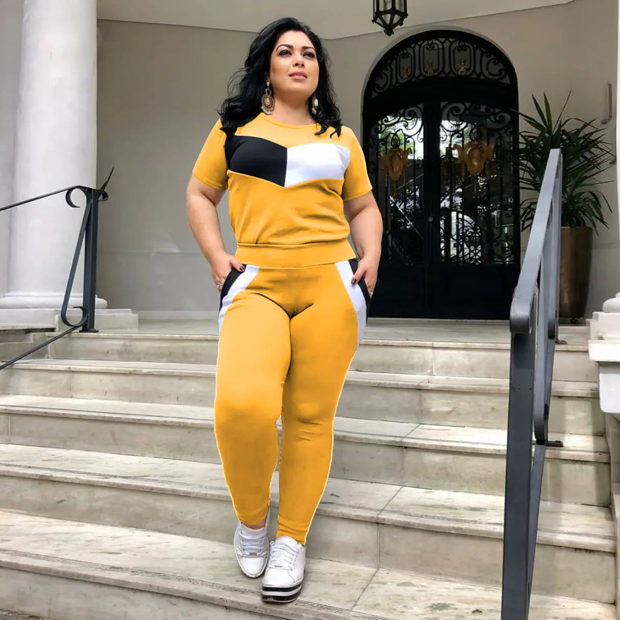 Casual Splicing T-Shirt and Trousers Suit for Women