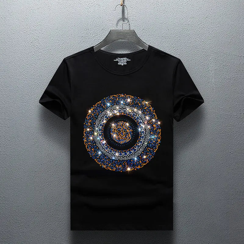 Men's Summer Short Sleeve T-Shirt with Rhinestones
