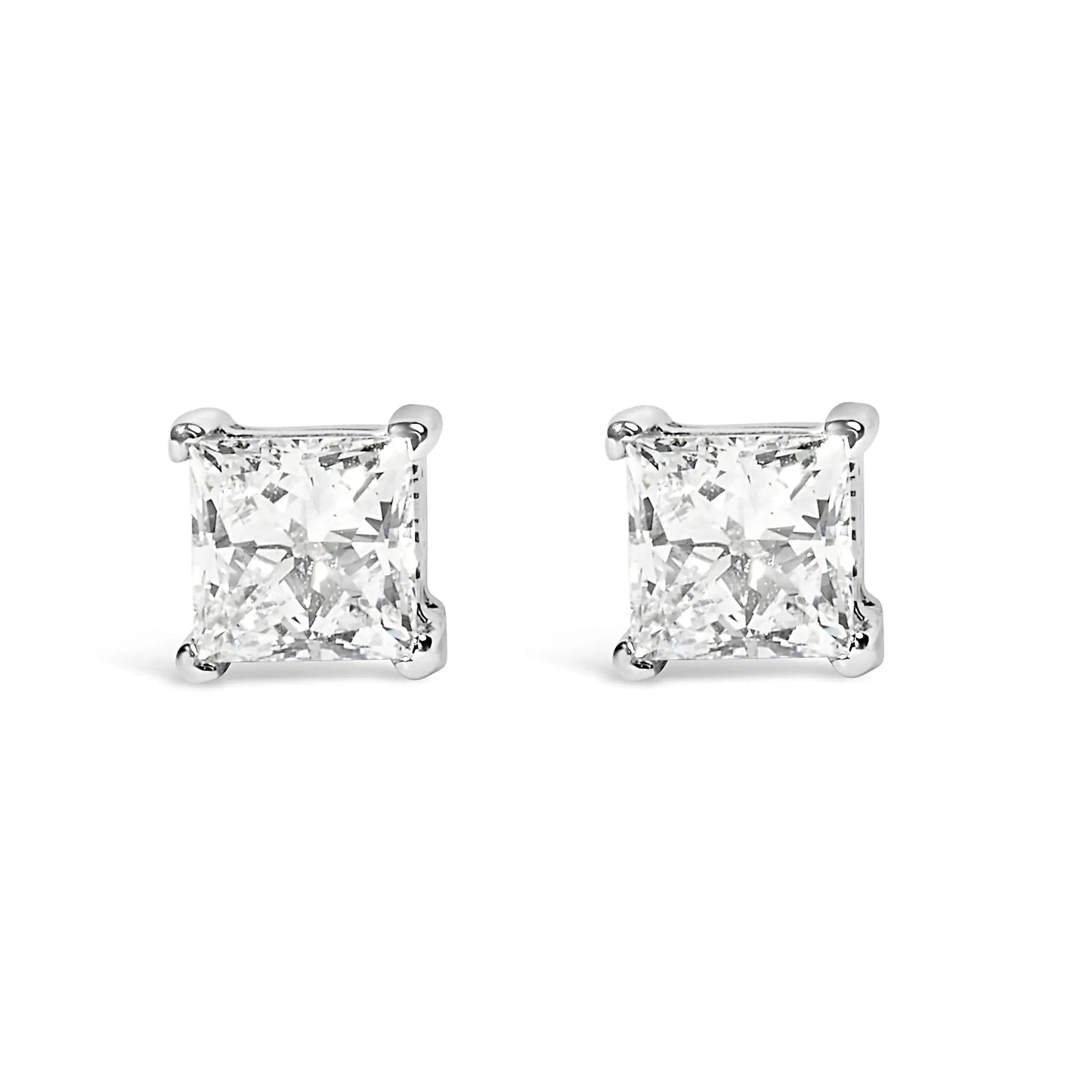 Boucles d'oreilles à tige en or blanc 14 carats avec diamant solitaire taille princesse (couleur FG, pureté VS2-SI1)