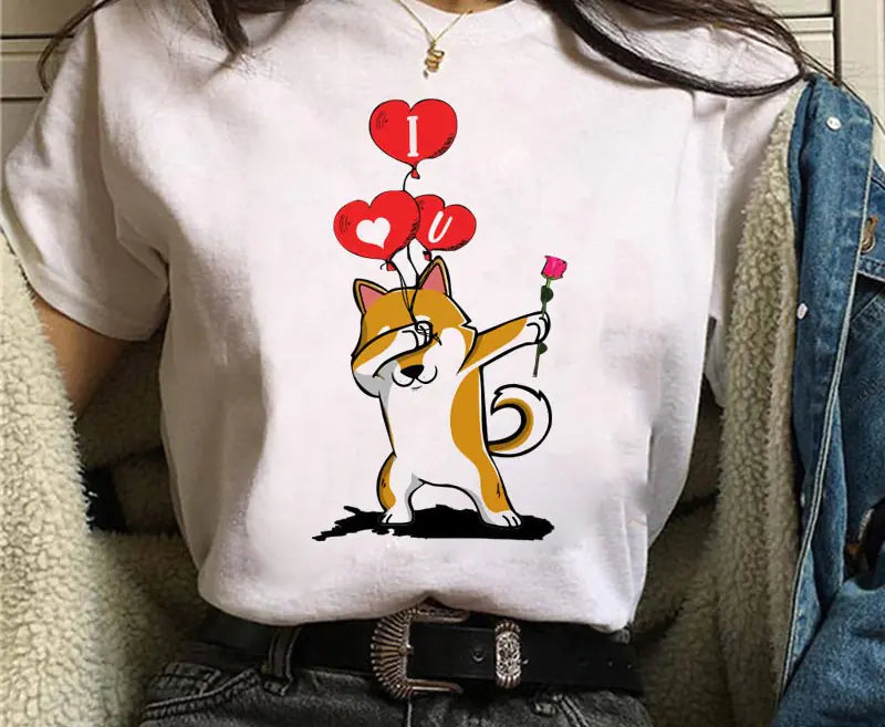 Shiba Inu Masked Print Couple T-Shirt for Students