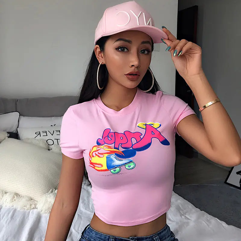 Summer Short Sleeve Crop Top T-Shirt for Women
