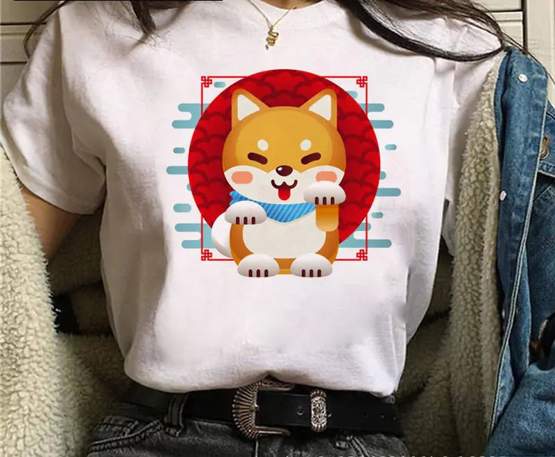 Shiba Inu Masked Print Couple T-Shirt for Students