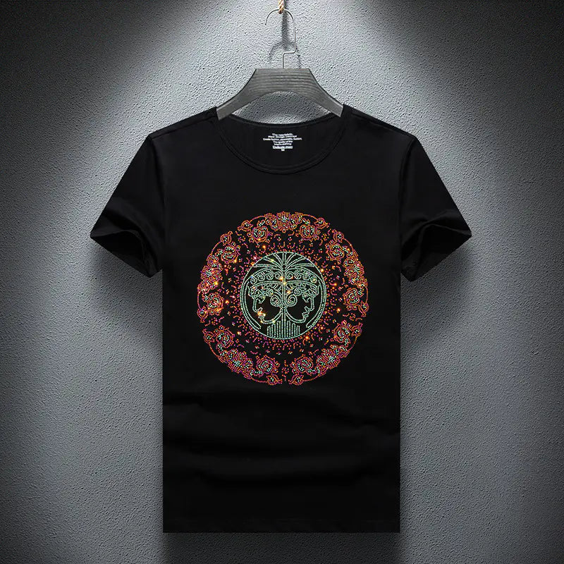 Men's Summer Short Sleeve T-Shirt with Rhinestones