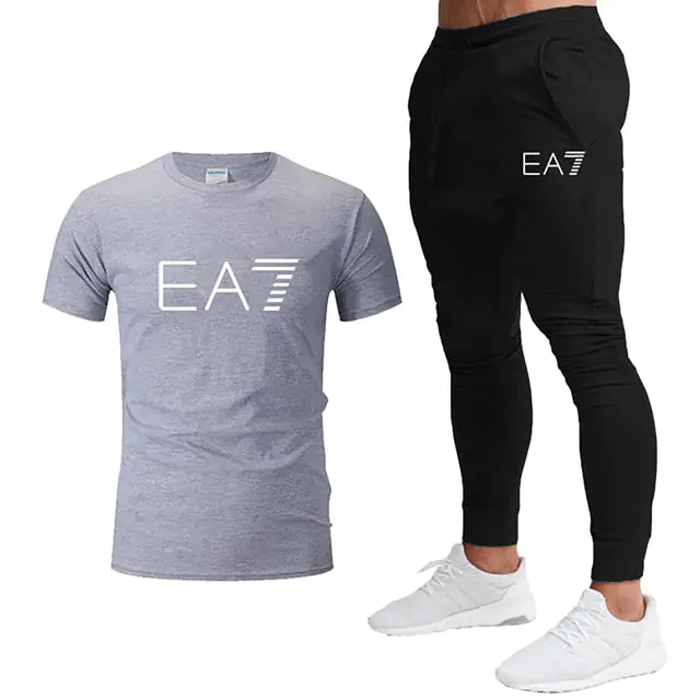 Luxury Printed Cotton T-Shirt and Jogging Pants Set