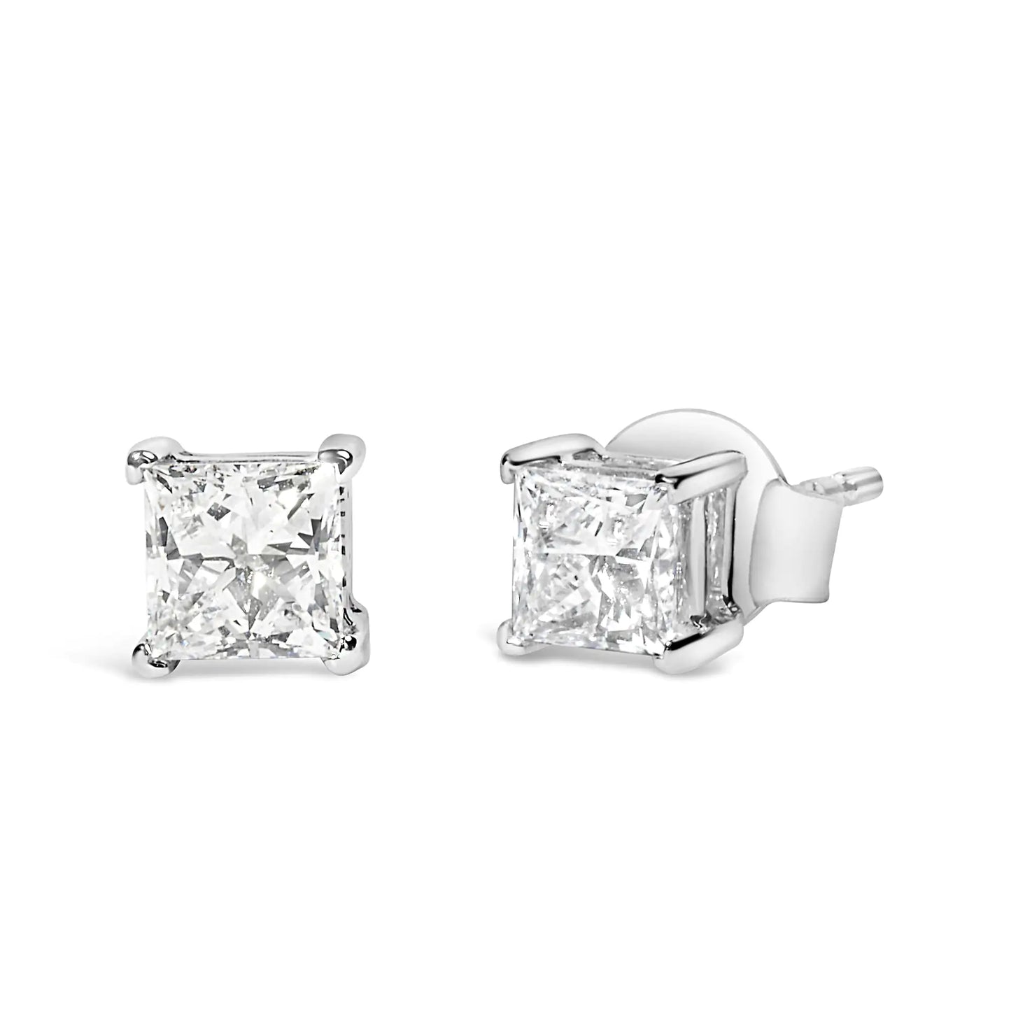 Boucles d'oreilles à tige en or blanc 14 carats avec diamant solitaire taille princesse (couleur FG, pureté VS2-SI1)