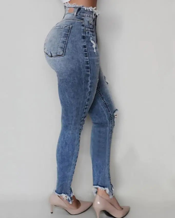 Trendy Slim Fit Hollow Fringe Ladies' Jeans
