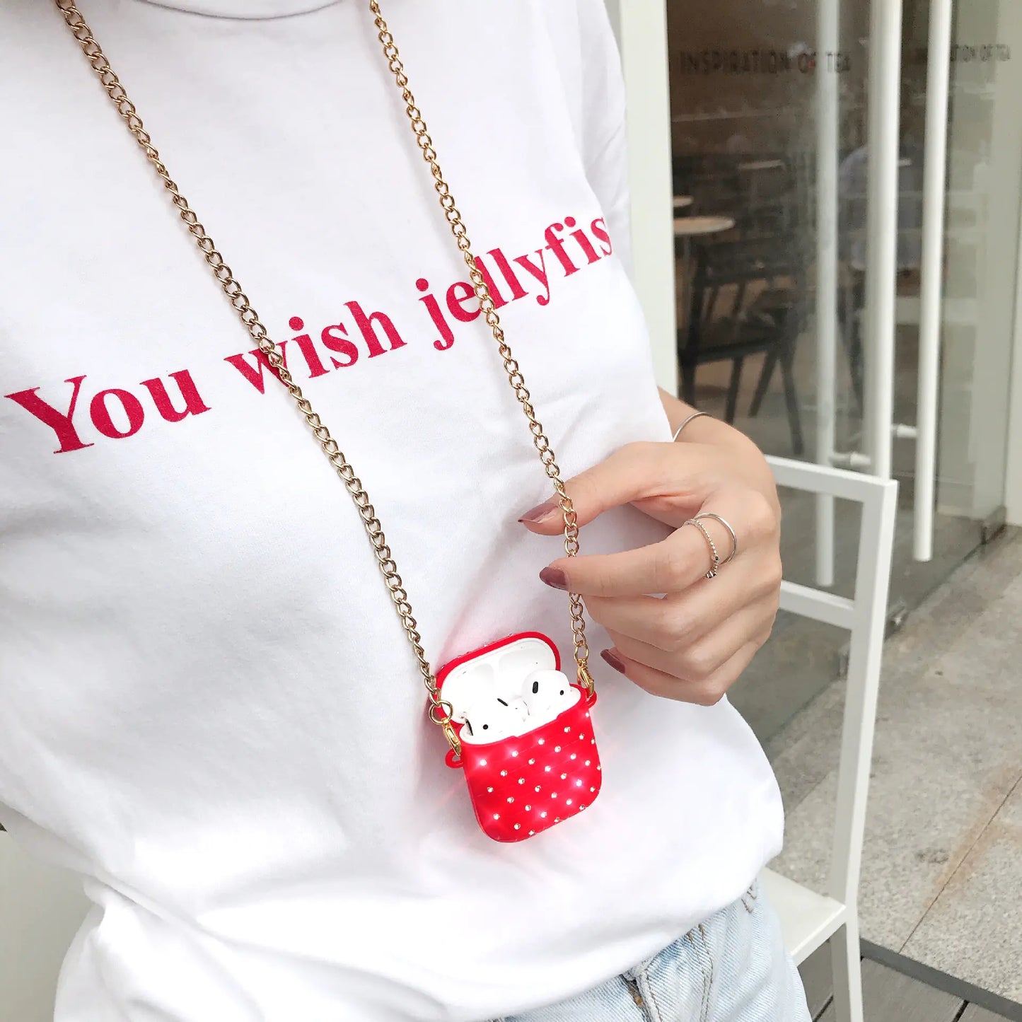 Fashionable silicon Chain Earphone Case for AirPods Style gold chain and moissonite