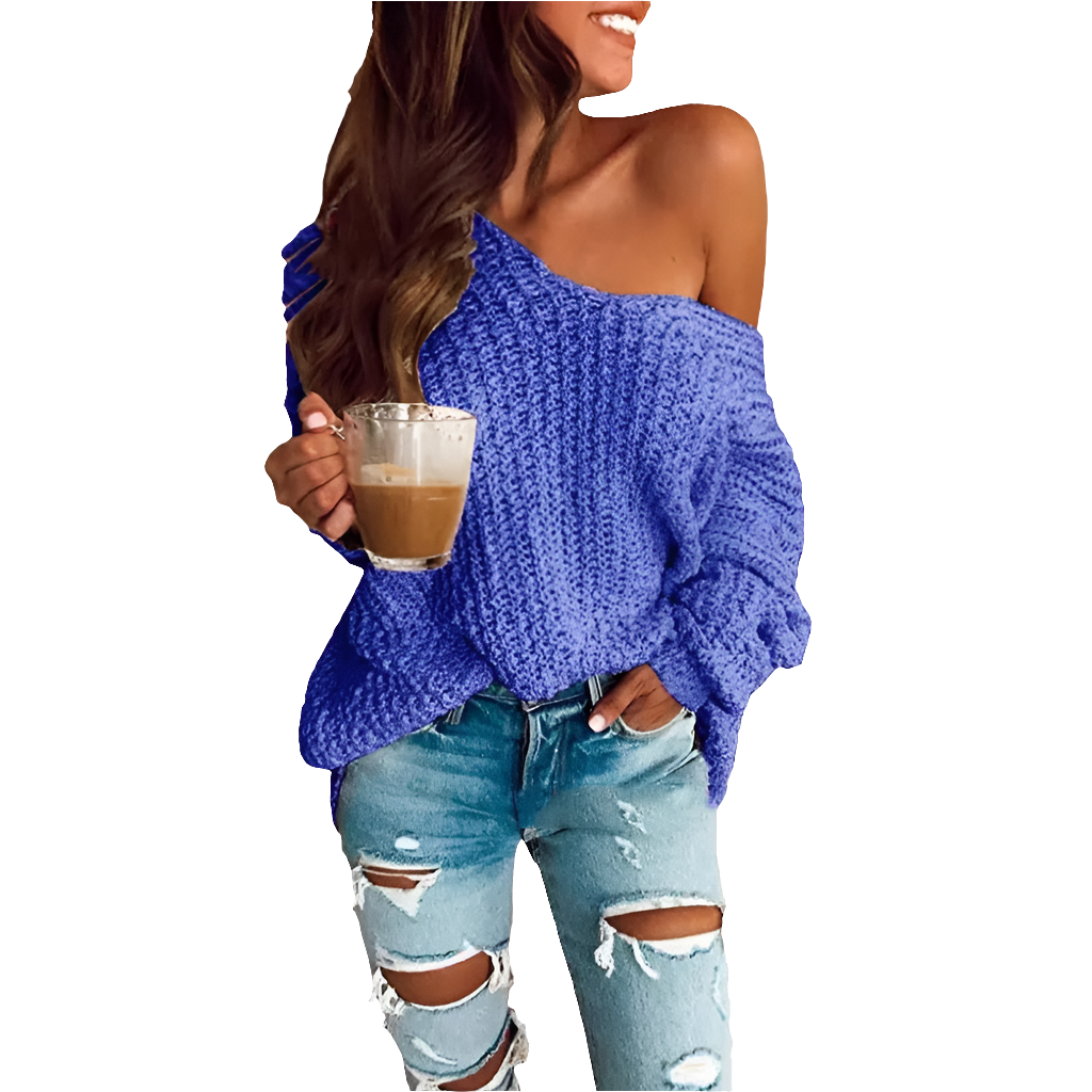 Trendy Autumn Long Sleeve One-Shoulder Knit Sweater