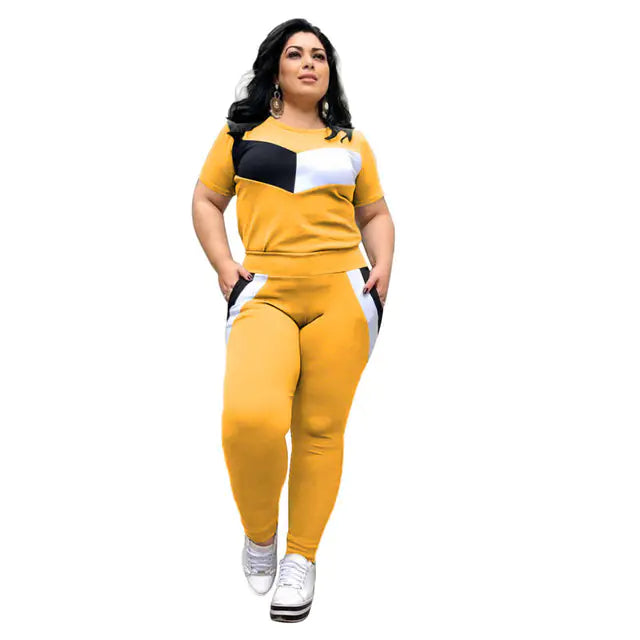 Casual Splicing T-Shirt and Trousers Suit for Women
