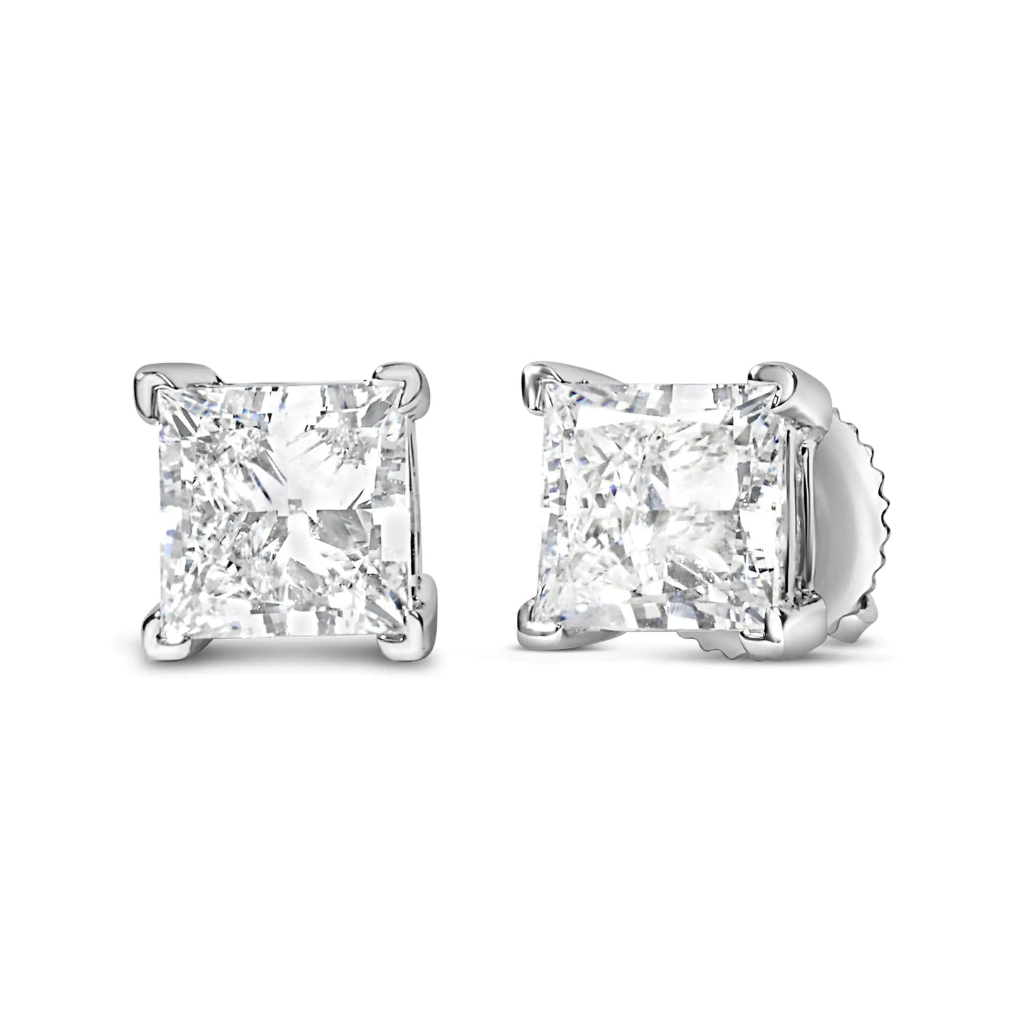 Boucles d'oreilles à tige en or blanc 14 carats avec diamant solitaire taille princesse (couleur FG, pureté VS2-SI1)