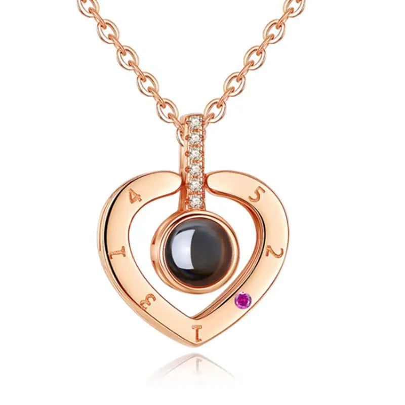 Heart-Shaped Memory Pendant Necklace in 100 Languages