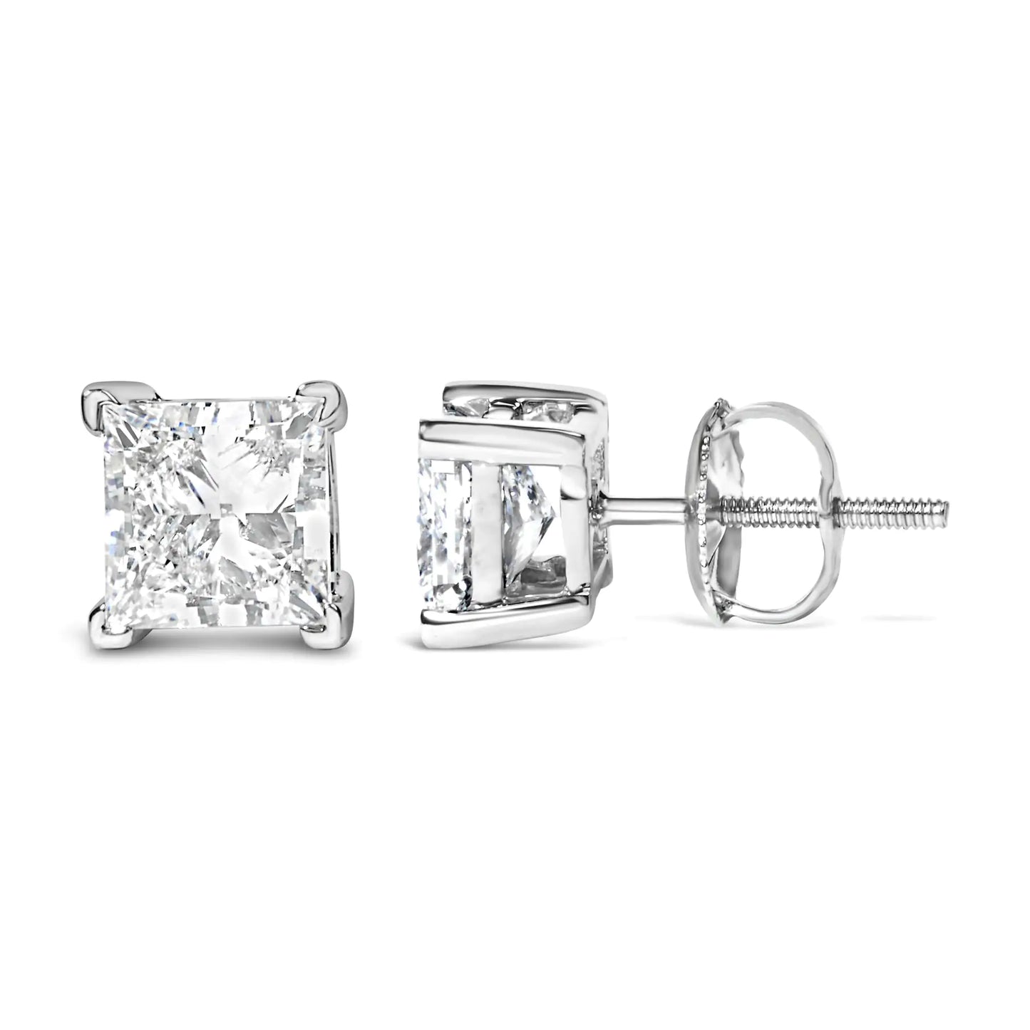 Boucles d'oreilles à tige en or blanc 14 carats avec diamant solitaire taille princesse (couleur FG, pureté VS2-SI1)