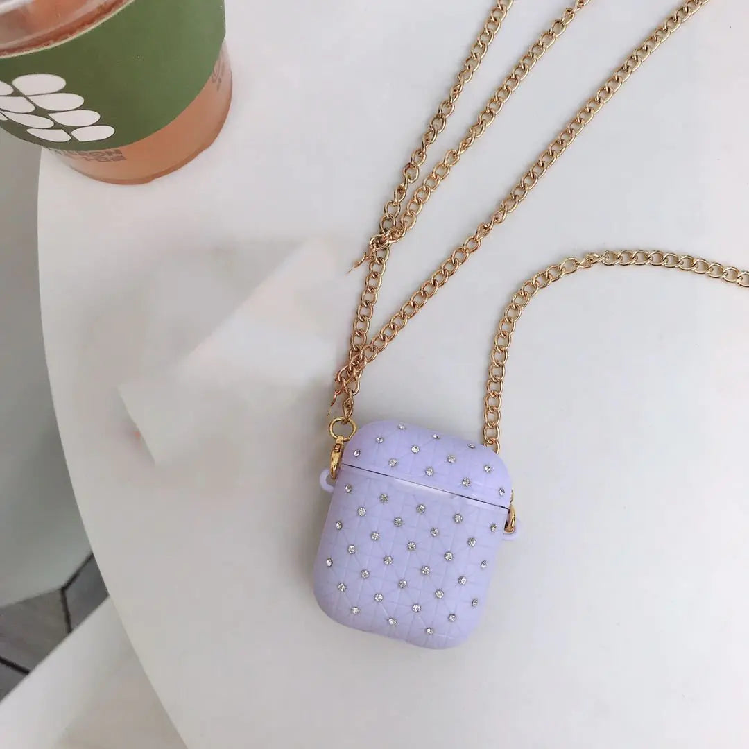 Fashionable silicon Chain Earphone Case for AirPods Style gold chain and moissonite