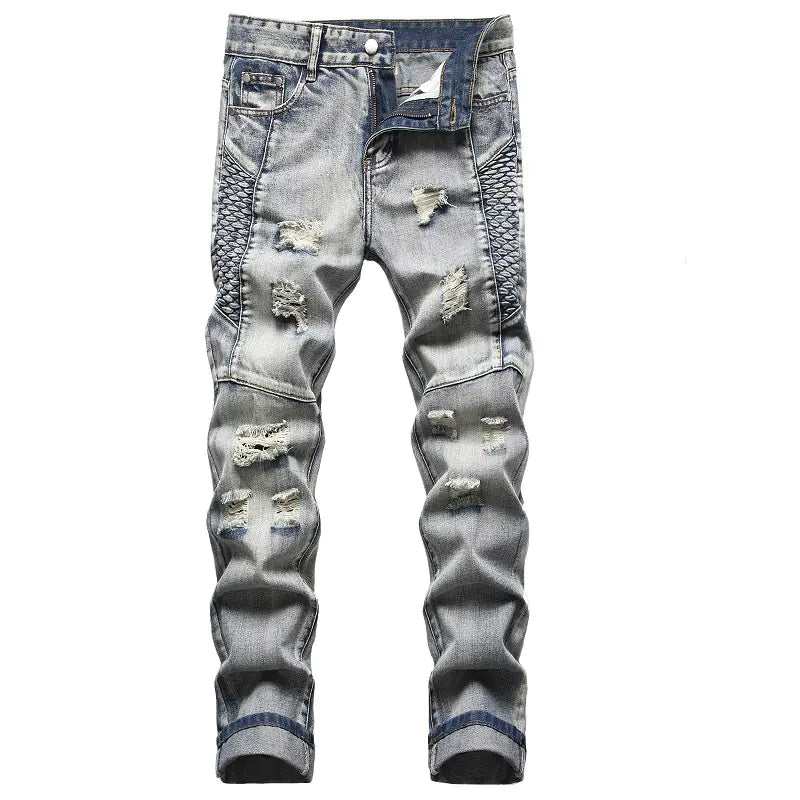Embroidered Ripped Men's Nostalgic Jeans Pants