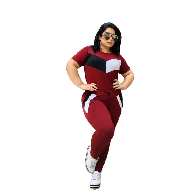 Casual Splicing T-Shirt and Trousers Suit for Women