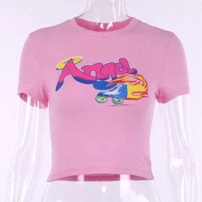 Summer Short Sleeve Crop Top T-Shirt for Women