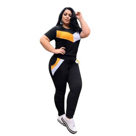 Casual Splicing T-Shirt and Trousers Suit for Women