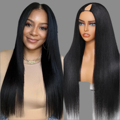UNice Hair EasiContour V Part Wig 100% Human Hair Yaki Straight Wig With Invisible Drawstring Most Natural Upgraded V-Part Wig