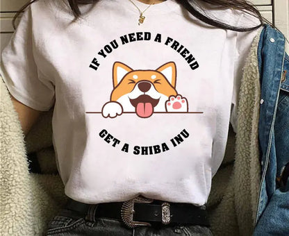 Shiba Inu Masked Print Couple T-Shirt for Students