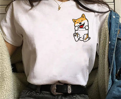 Shiba Inu Masked Print Couple T-Shirt for Students
