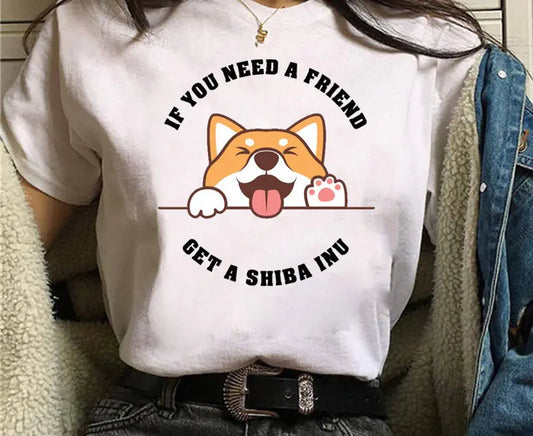 Shiba Inu Masked Print Couple T-Shirt for Students