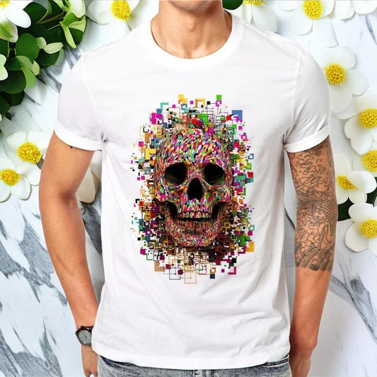 Summer Couple T-shirt with Skull Print in Large Size