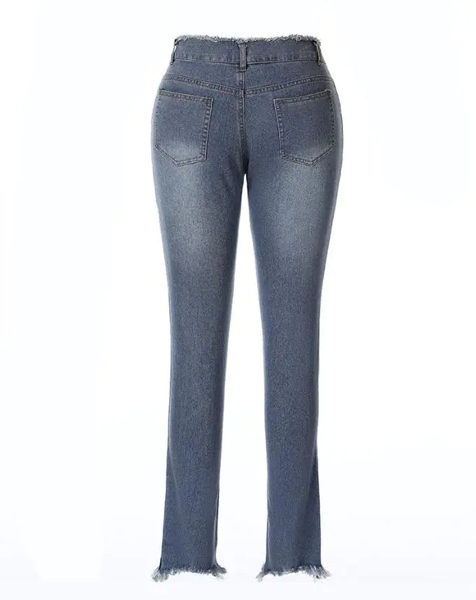 Trendy Slim Fit Hollow Fringe Ladies' Jeans