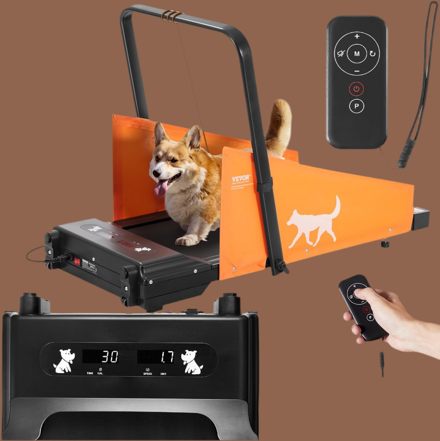 VEVOR Dog Treadmill for Small & Medium Dogs, Dog Pacer, Pet Running Machine Slat Mill to Keep Dogs Active & Fit, Foldable U Shaped Bar, Low-Noise Design, Remote Control & Move Wheels, w/LED Display