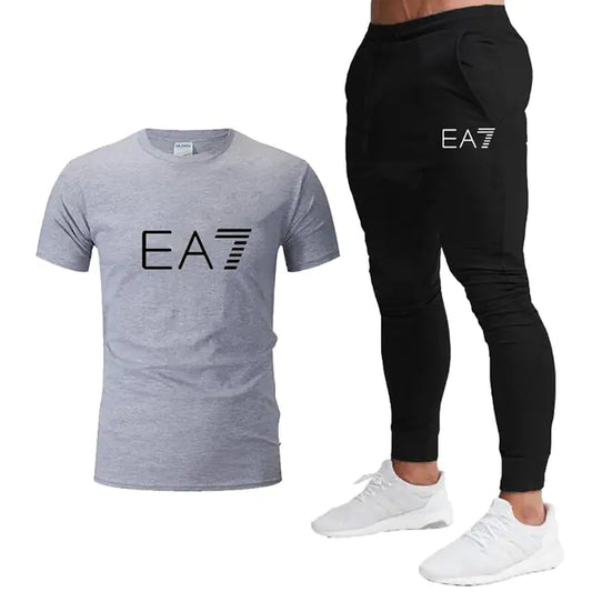 Luxury Printed Cotton T-Shirt and Jogging Pants Set