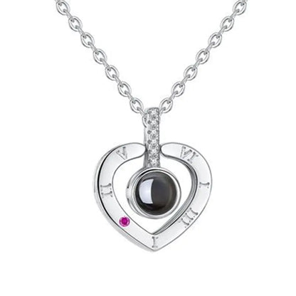 Heart-Shaped Memory Pendant Necklace in 100 Languages