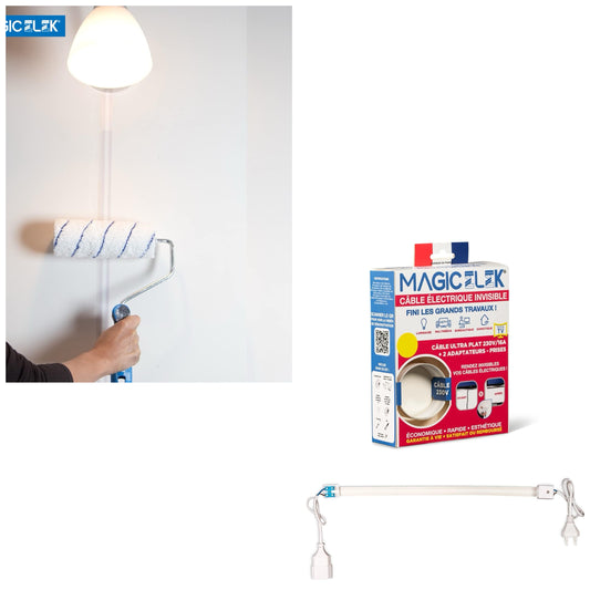 MAGIC ELEK - Câble électrique Ultra Plat 5M 230V/16A - Fil électrique Invisible- Ruban électrique Qui disparaît sous Peinture, Papier Peint, carrelage, parquet Fini Les goulottes Passe Cable