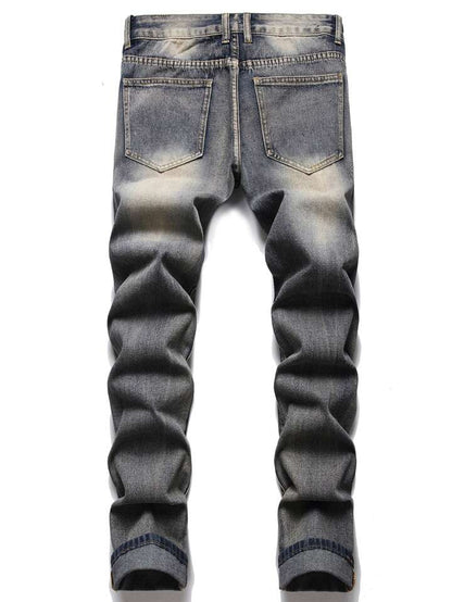 Pantalon en jean nostalgique déchiré et brodé pour homme