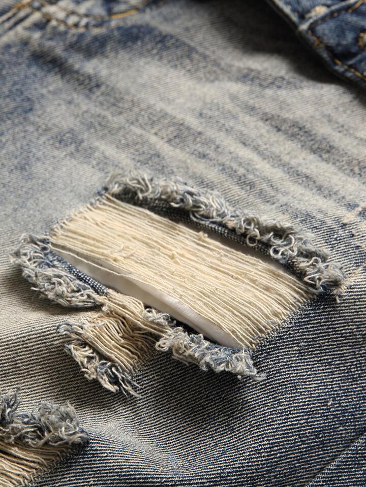 Pantalon en jean nostalgique déchiré et brodé pour homme