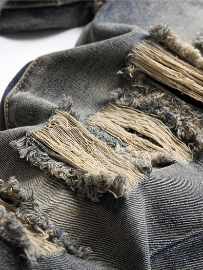 Pantalon en jean nostalgique déchiré et brodé pour homme