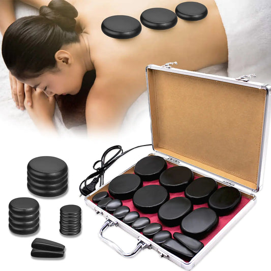 Shidarno Ensemble de massage aux pierres chaudes 18 pièces Pierres chaudes en basalte avec kit chauffant Pierres de massage pour spa professionnel ou à domicile Relaxation Guérison Soulagement de la douleur
