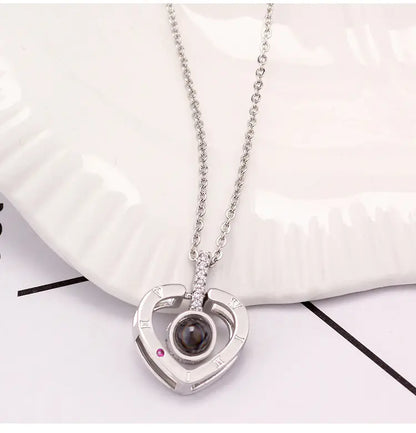 Heart-Shaped Memory Pendant Necklace in 100 Languages